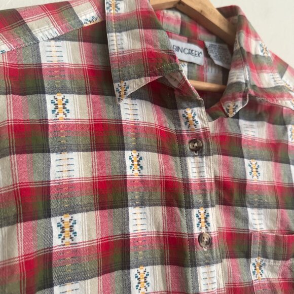 Vintage Cabin Creek Plaid Women's Button Up Top Long Sleeve Cotton Size Large - Picture 4 of 5